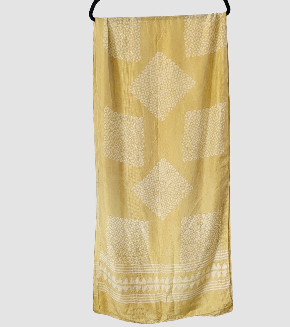 Golden Yellow Block Print Scarf Shawl Wrap Oversized Boho 21x82